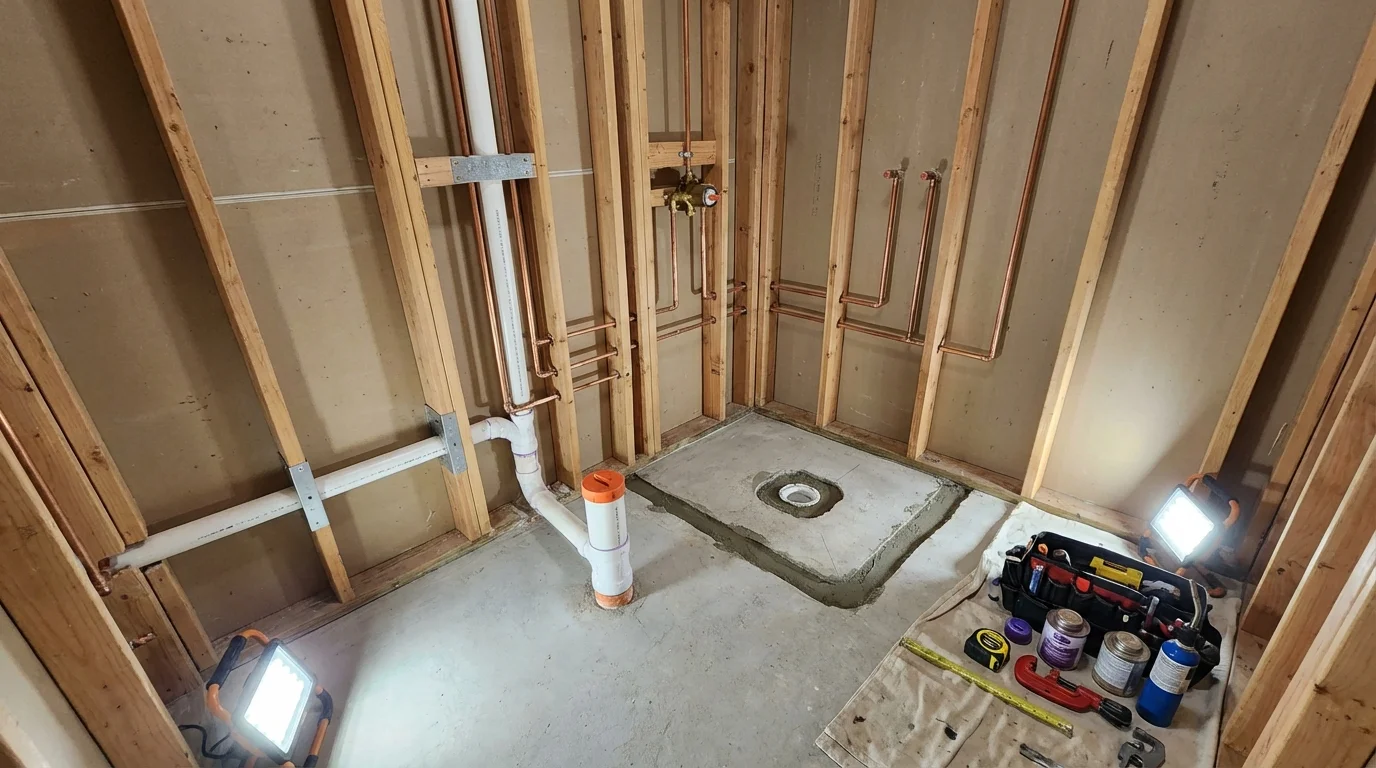 Bathroom rough-in plumbing during remodel by Johns Plumbing LLC in Atlanta