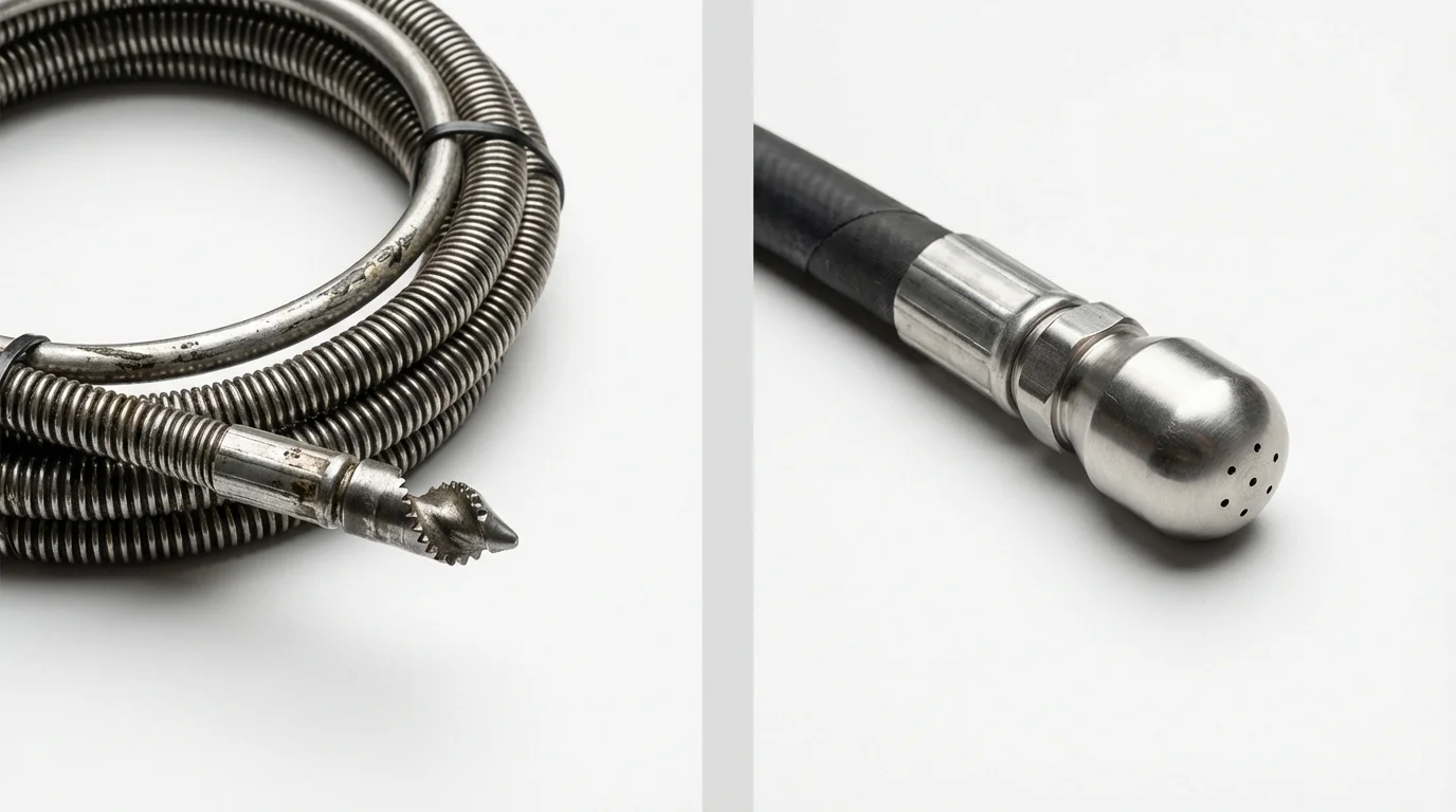 Drain snake cable and hydro jetting nozzle used for drain cleaning in Atlanta, MI