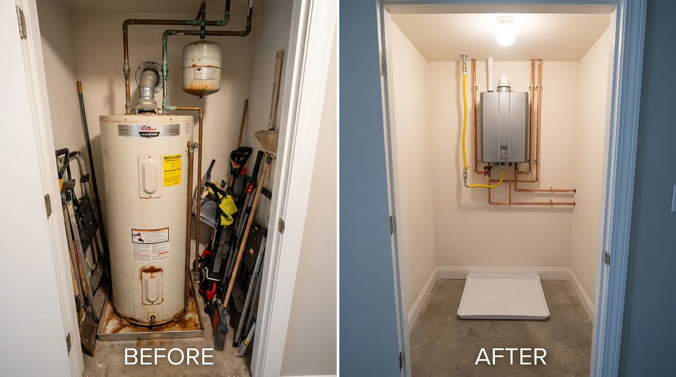 Tank water heater versus wall-mounted tankless unit comparison for Atlanta, MI homeowners